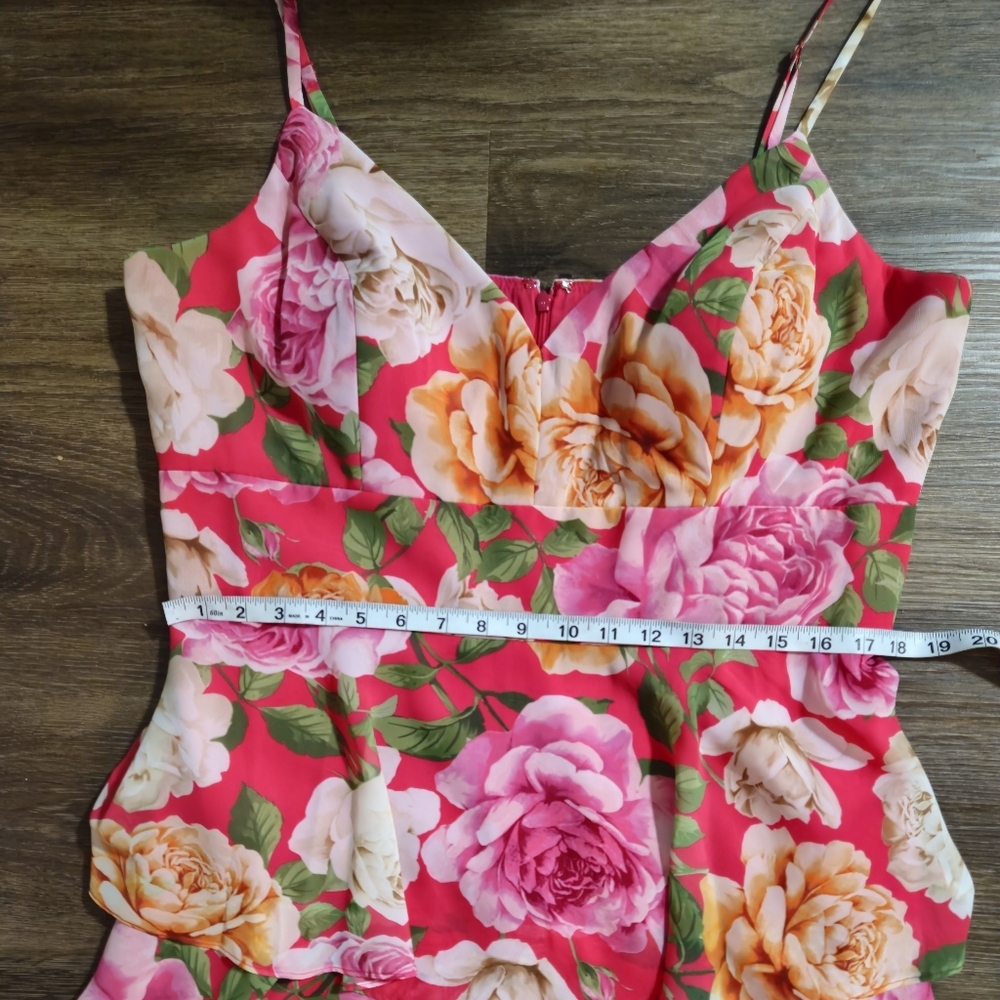 NWT Eliza J Floral Tiered Maxi Dress 16 Pink V-Neck Ruffle Chiffon Gown Wedding - Picture 11 of 14